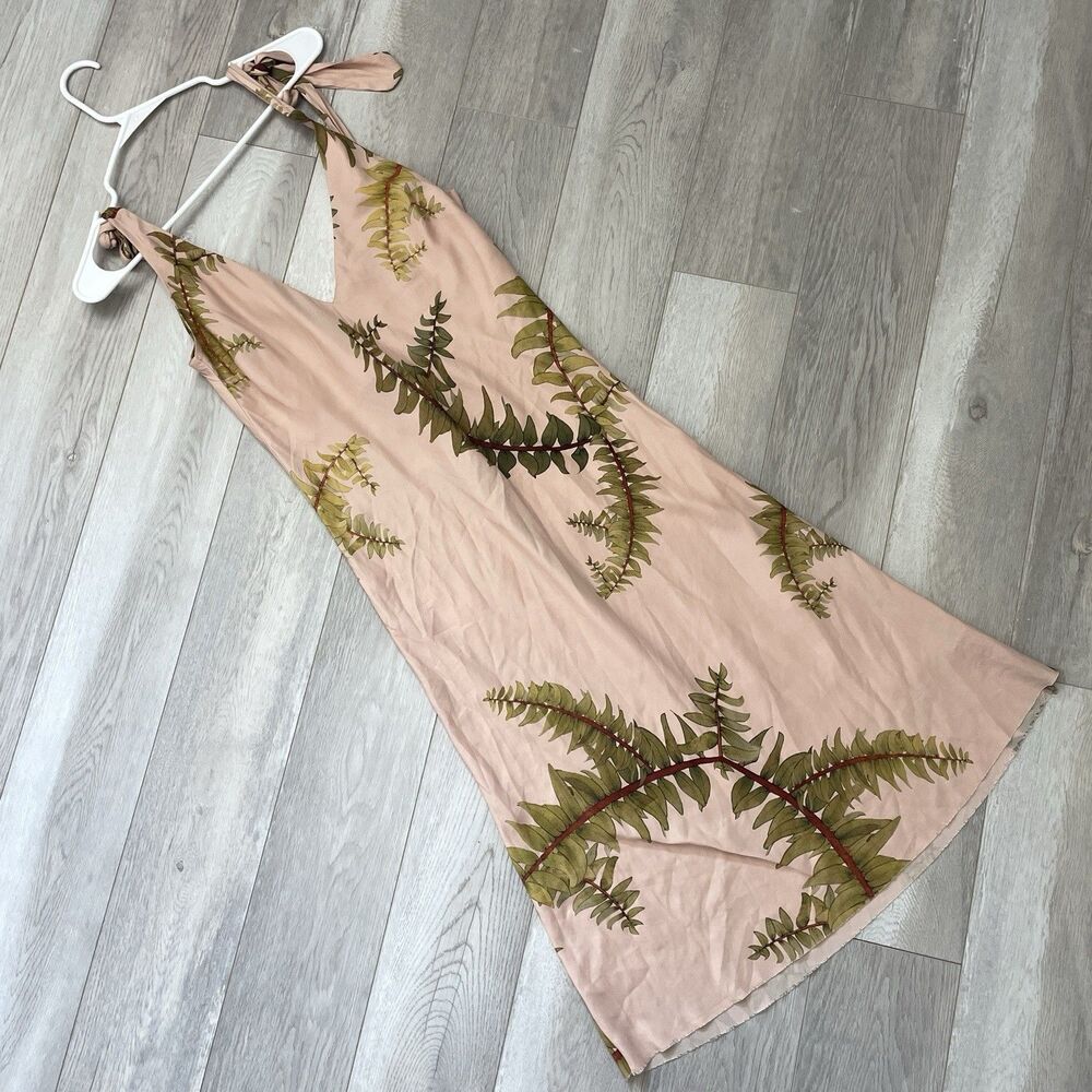 Cali Dreaming Dress palm tree print vneck tie strap slip midi womens Pink medium